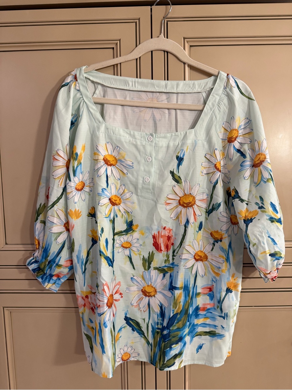 New Bundle 2 OUFISUN Watercolor Tops Blouses Floral Daisies Sunflowers Sz Med - Picture 5 of 11